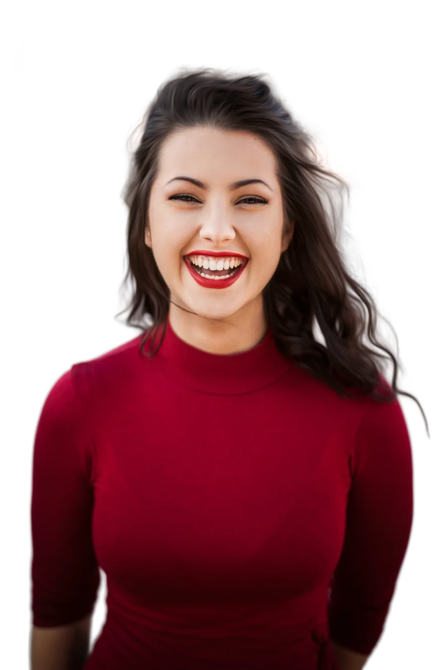 The same portrait with the background removed, hair edges kept, on transparency
