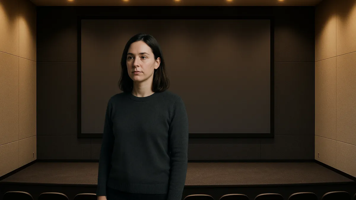 The same cut-out subject composited in front of a blank presentation screen, again with only the backdrop changed.