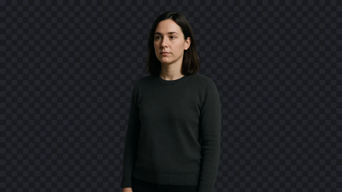 The same frame after background removal, shown on a transparency checkerboard.